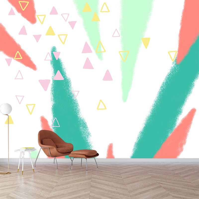 Geometry Cone and Triangle Mural Childrens Art Non-Woven Cloth Wall Covering in Green