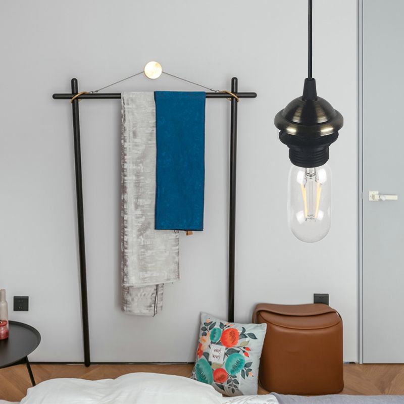 Industrial Mini Pendant Lighting with Bare Bulb 1 Light Metal Height Adjustable Hanging Lamp in Bronze/Brass