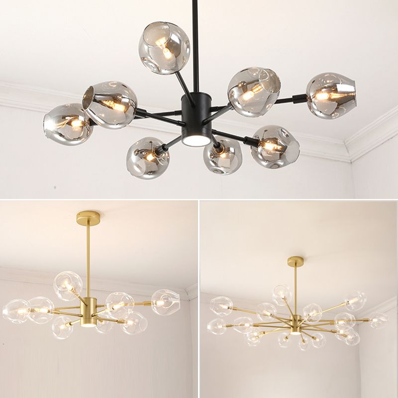 Goud moderne stijl kroonluchter licht sputnik ontwerpglas hanglampje voor slaapkamer