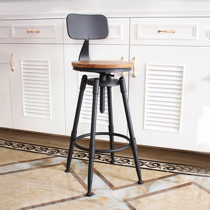 Industrial Metal Barstool Low Back Faux Leather Cushion Footrest Stool with 4 Legs