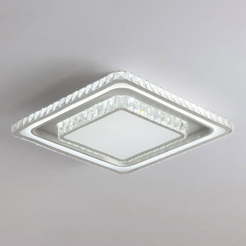 Dual-Tier Crystal Flush Light Minimalist LED White Flush Mount Ceiling Light for Living Room