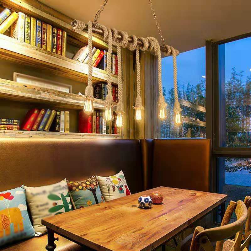 Luce a ciondolo di Brown Coffee Shop isola in stile in ferro battuto in stile classico industriale con corda di canapa