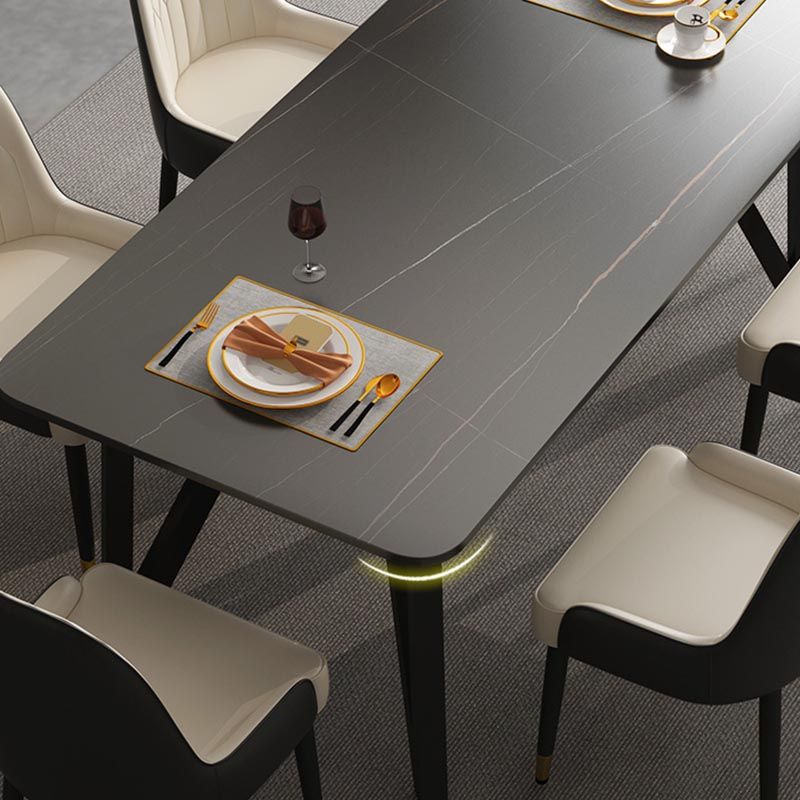 Industrial Rectangle Tripod Base Dining Table Black Frame Stone Top Dining Table