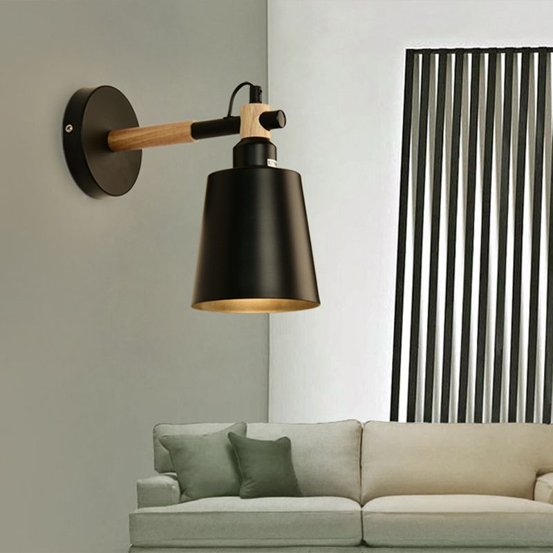 Nordic Wall Sconce Tapered Sconce Light with Metal and Wood for Bedroom