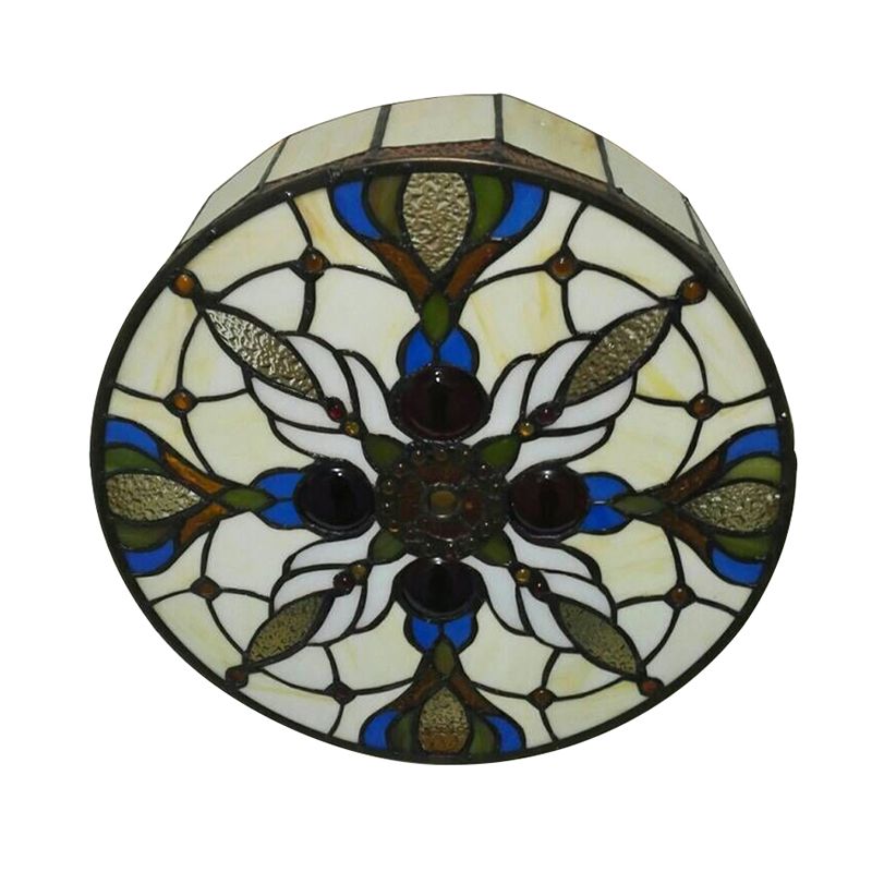 Zirkular flushmount light vintage gefärbt Glas 2 Lichter Deckenleuchte mit Pfauenschwanz Muster in Beige