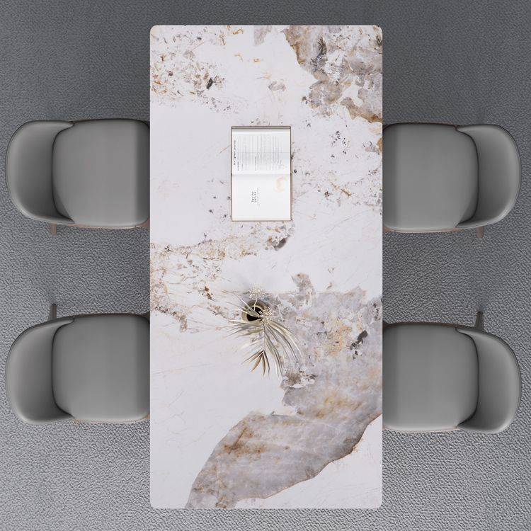 Medieval Modern Sintered Stone Dining Table Rectangle Table with Wooden 4 Legs