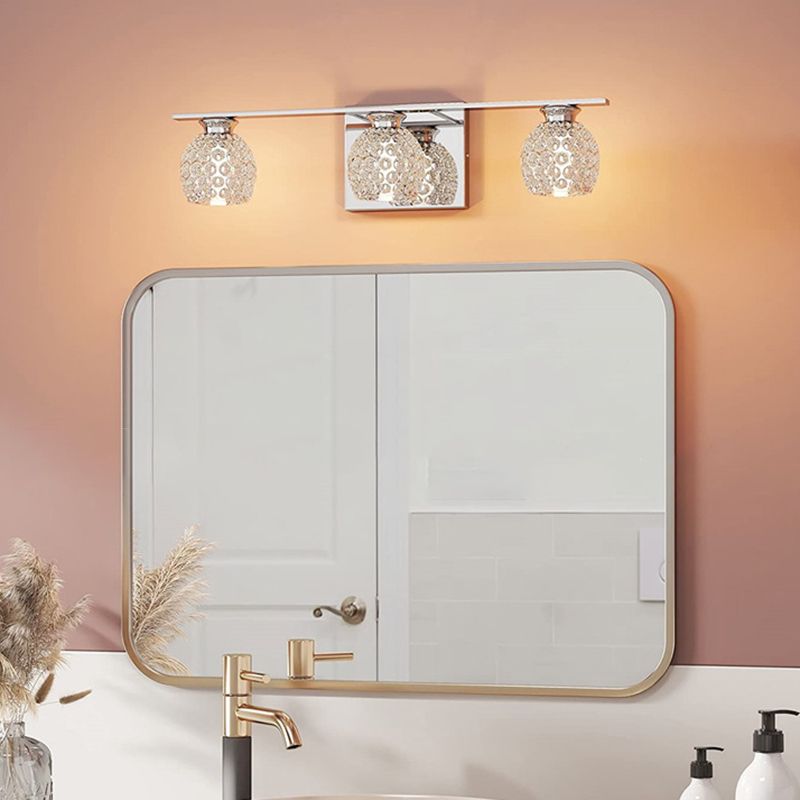 Silver Modern Metal Wall Sconce Ball Shape Vanity Lamp with Glass Shade for Bathroom