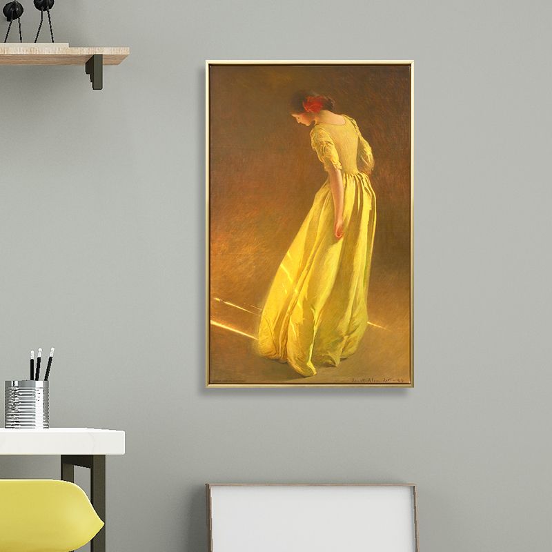 Mädchen im gelben Kleid, Kunstdruck, strukturierte Oberfläche, Vintage-Stil, Wohnzimmer-Wanddekoration