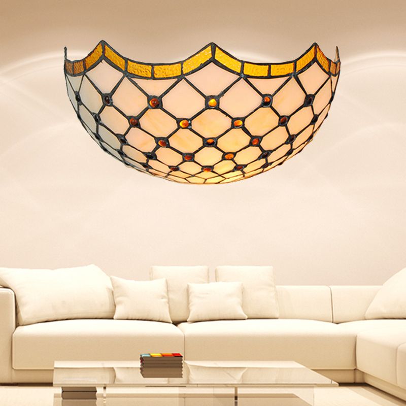 Traditional Bowl Wall Sconce Light with Jewelry Decoration 1 Light Bedroom Wall Lighting