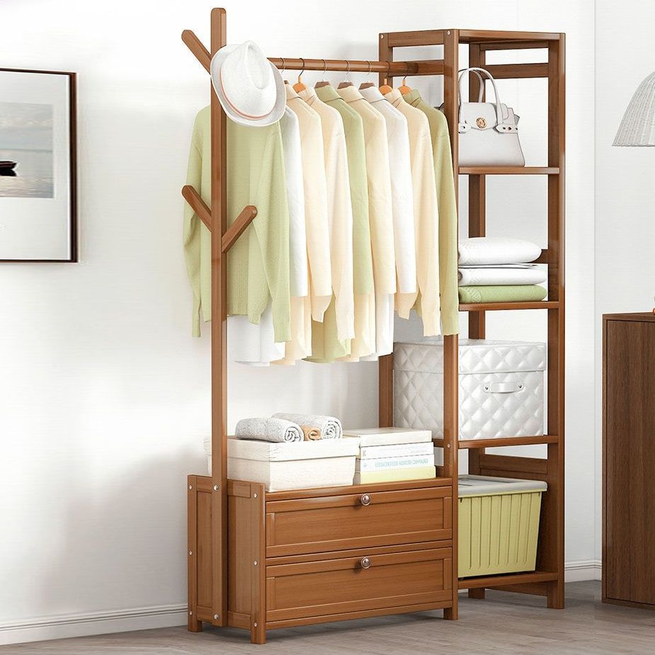 Contemporary Style Wardrobe Armoire Bamboo Armoire with Garment Rod for Home