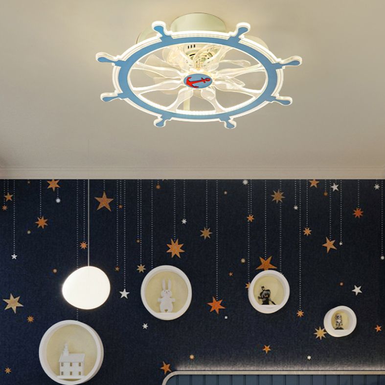 Ventilateur de navigation de voile unique Light Méditerranéen LED à LED Semi Flush For Room pour les enfants