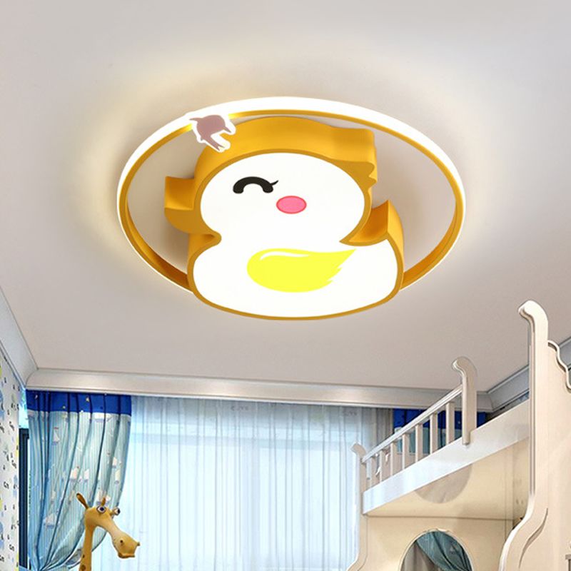 Cartoon LED Plafond Flush Mount Geel Vrolijke Eend Flushmount Verlichting met Acryl
