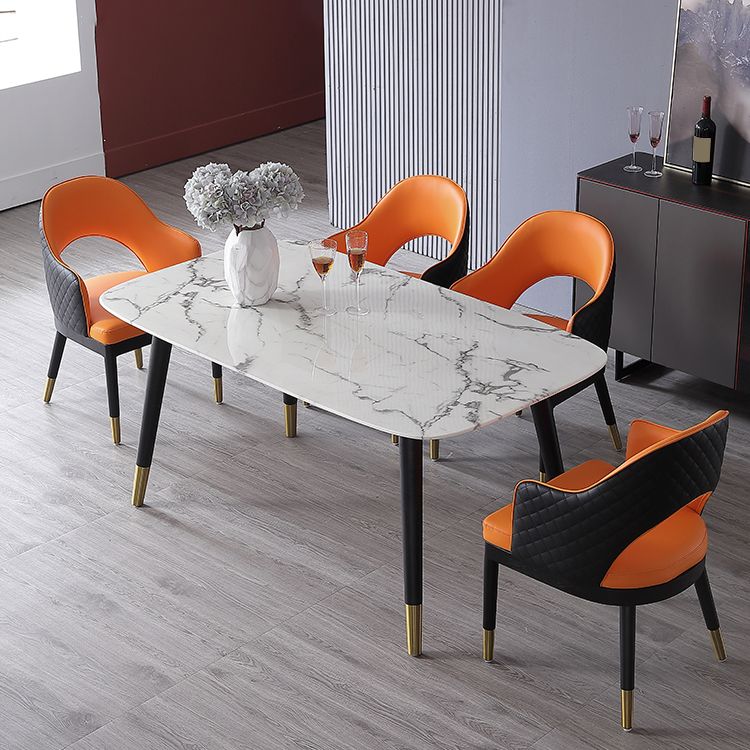 Glam Open Back Dining Armchair PU Leather Dining Chair for Home