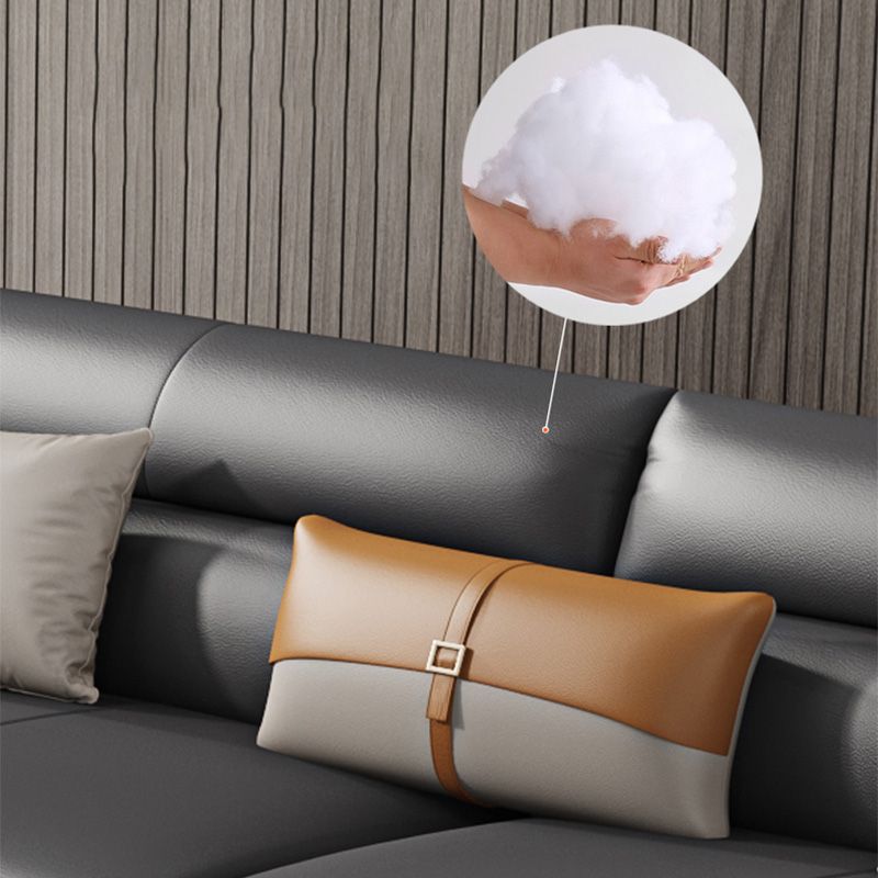 Stationary Stain Resistant Genuine Leather Pillow Top Arm Dark Grey Sofa