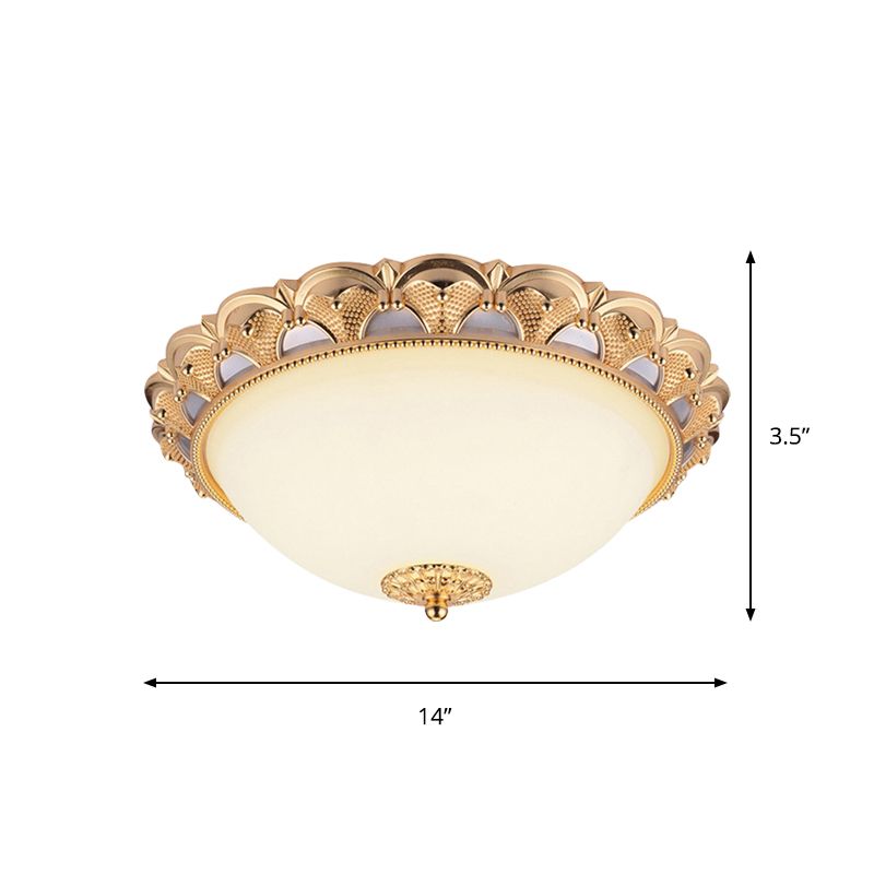 14 "/16" W LED Flushmount Lighting Classic Style Cloche Opaline Glass Ceiling Light Fixture in Gold