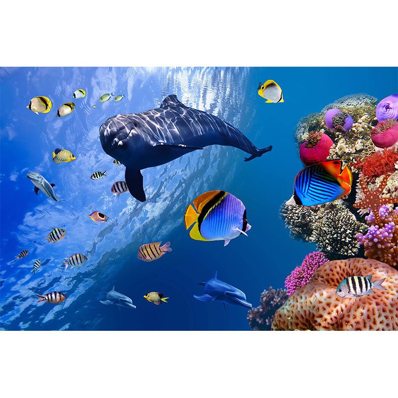 Tropical Ocean Animals Wall Mural Blue Water-Proof Wall Decor for House Interior