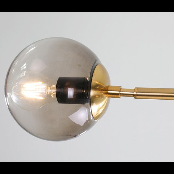 Smoke Grey Glass Globe Pendant Postmodern 6 Bulbs Gold Island Light Fixture for Dining Room