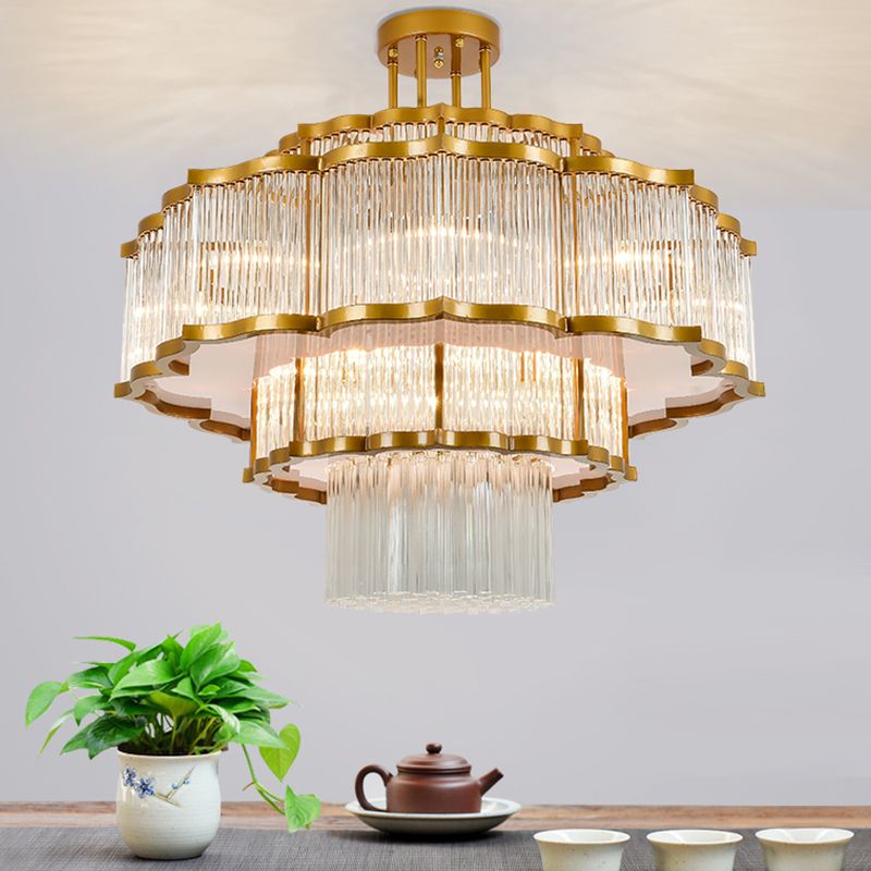 Lámpara de lámpara de montaje semi de metal dorado salas de estar tradicionales lámparas semi descargas con sombra de vidrio