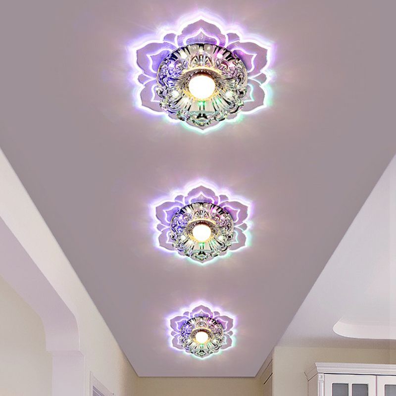 Crystal Flower Shaped LED Flush Mount Modern Clear Flushmount Ceiling Light for Entryway