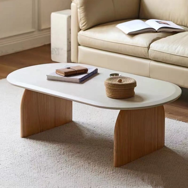 Modern 2 Legs Wooden Coffee Table Oval White Top Cocktail Table