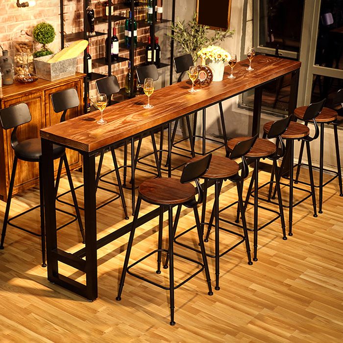 Solid Wood Top Bar Dining Table Industrial Bar Dining Table with Black Base