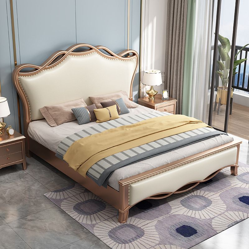 Solid Color Panel Bed Panel Victorian Bed Frame With Custom Gold Legs