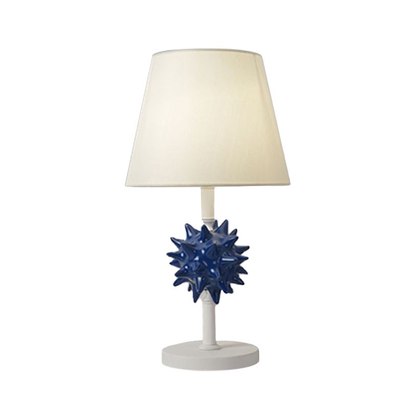 Resin Sea Urchin Night Table Lamp Cartoon Single Bulb Sky Blue/Gold/Dark Blue Nightstand Light with Barrel Fabric Shade for Bedside