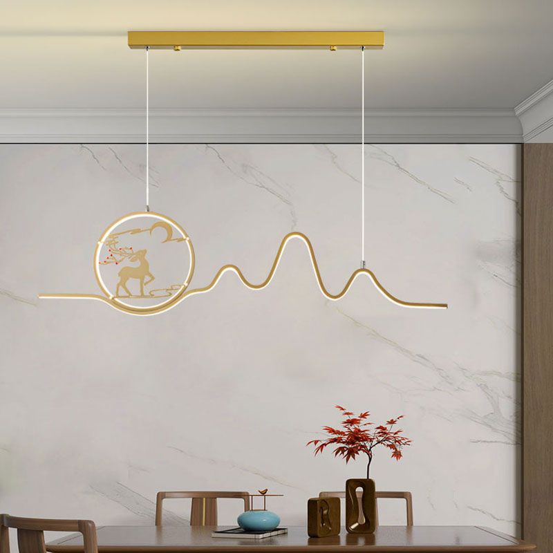 Linear Shape Island Lights Modern Style Metal Two Light Pendant Light Fixtures