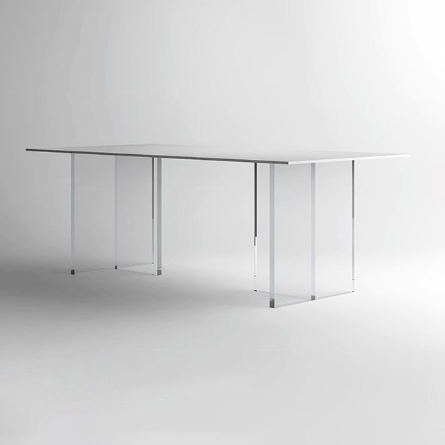 Modern White Dining Table Rectangle Sintered Stone Dining Table with Acrylic Base for Kitchen