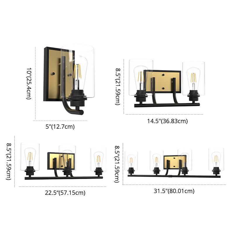 Lámpara de pared negra de vidrio en la luz de pared de hierro forjado de estilo vintage industrial para el baño