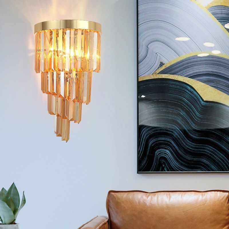 Contemporary Spiral Wall Mount Light Metal 2 Lights Wall Lamp with Faceted Crystal in Clear/Amber for Living Room