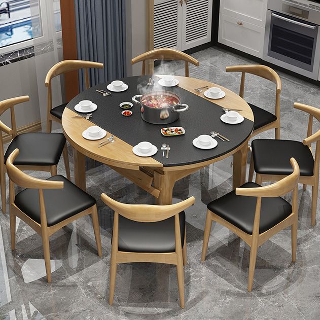 Contemporary Kitchen Dinner Table Wood Dining Table with Leaf Extension