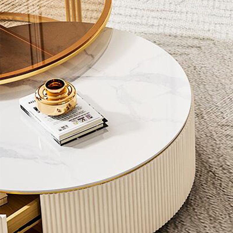 Glam Coffee Table Set Round 2-Piece Coffee Cocktail Table with Drawers