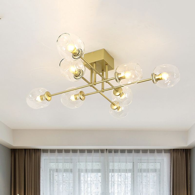 3/6/8 Luci Living Room Semi Flush Light Gold / Black Semi Flush Montaggio con Bubble Clear Glass Shade
