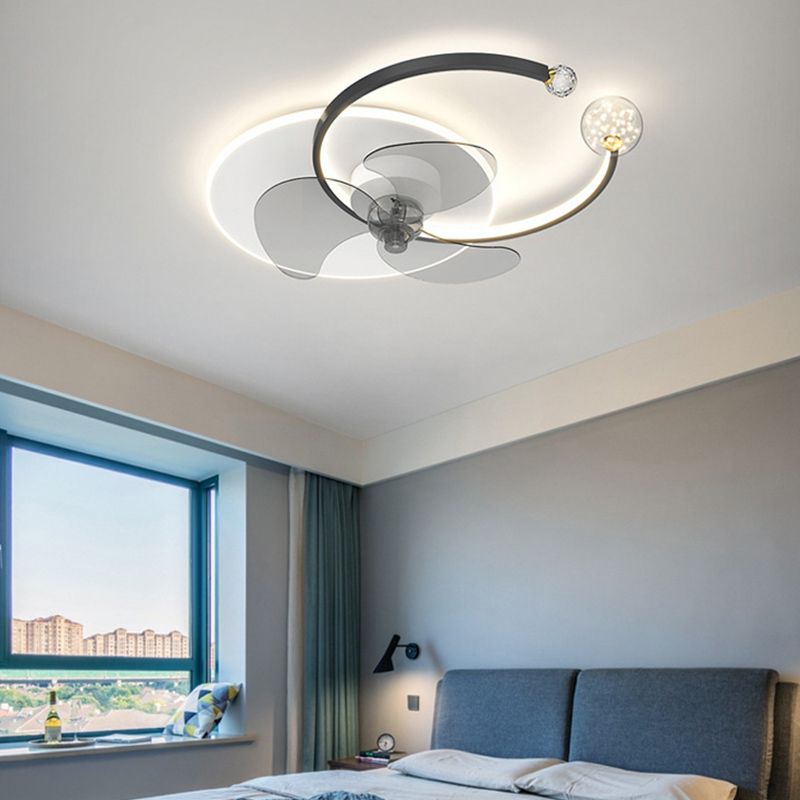 Modern Style Ceiling Fan Lighting Metal 3 Lights Ceiling Fan Lamp with Crystal for Bedroom