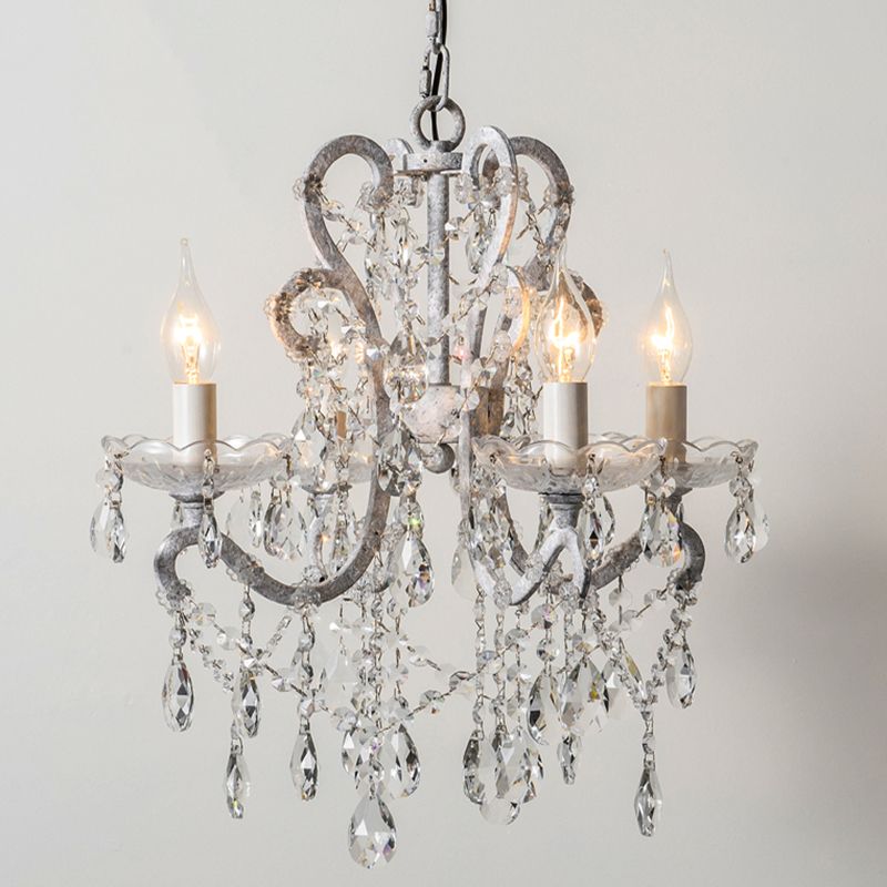 Candle Metal Chandelier Pendant Light Vintage Living Room Hanging Light with Crystal Bead Accent