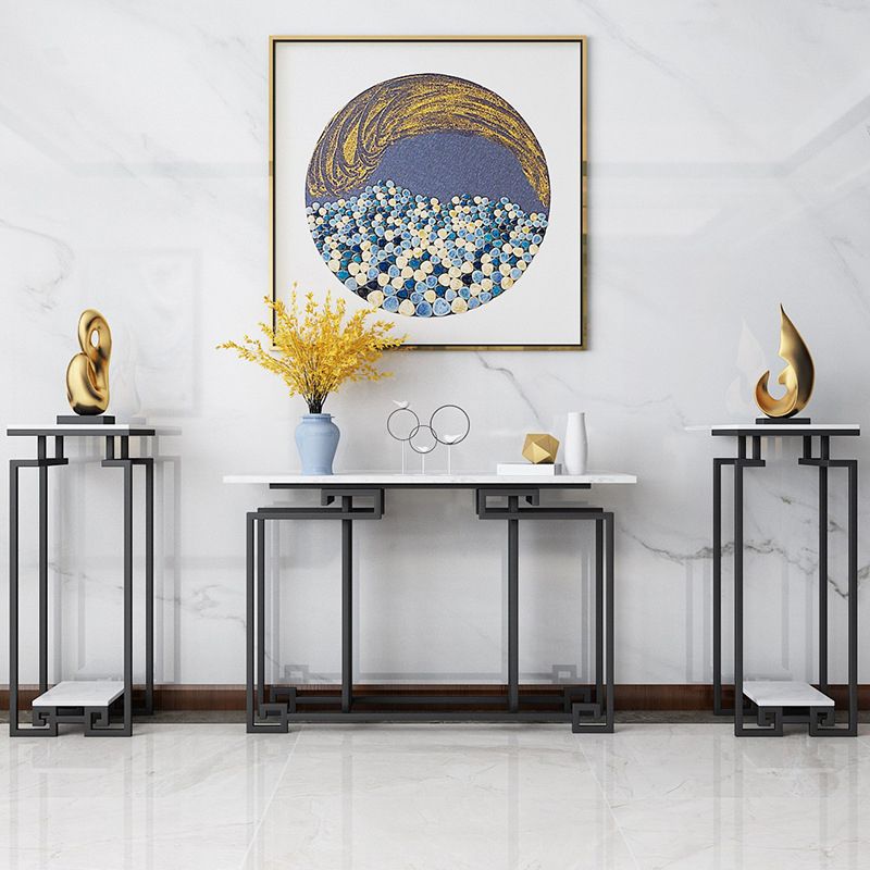 Contemporary Iron Console Sofa Table Rectangle Marble End Table for Hall