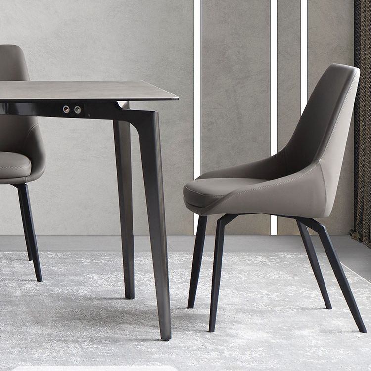 Minimalist Dining Table Set Metal Frame Grey Slate Rectangular Dining Table Set with 4 Legs Base