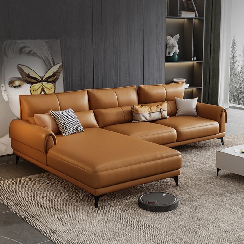 Modern Tight Back Genuine Leather Sectionals, 67.72" W Sectional Sofa in Brone
