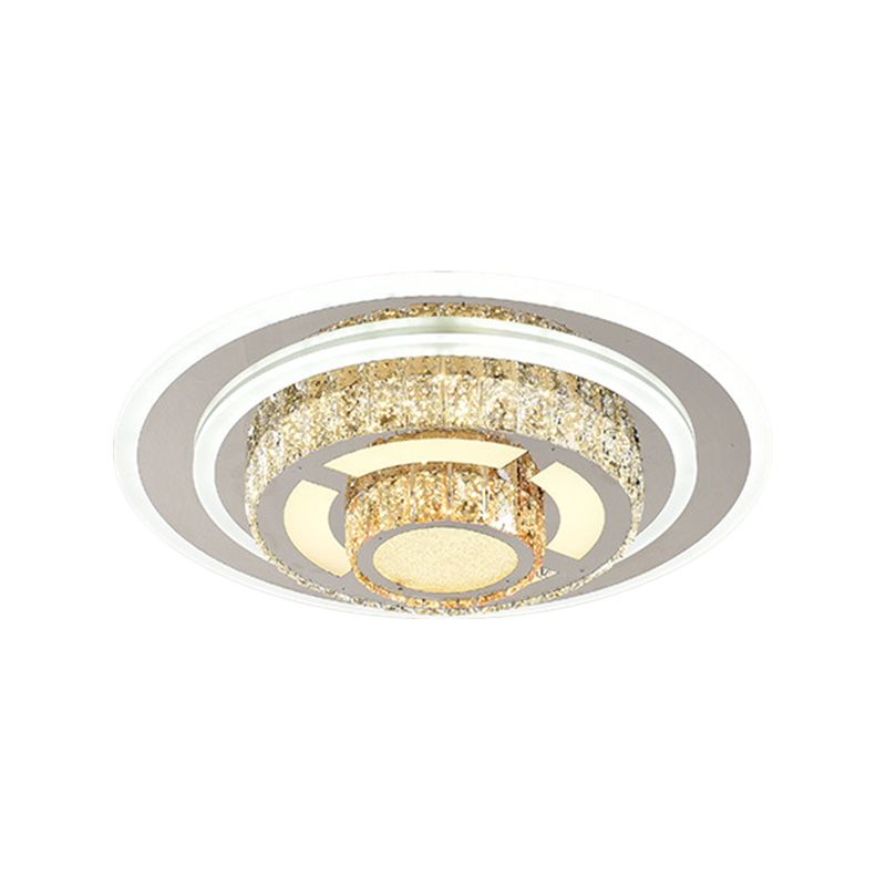 Layered Circular Faceted Crystal Flush Light Contemporary Stainless-Steel LED Close to Ceiling Lamp for Living Room