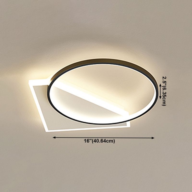 Black and White LED Flush Mount in Modern Style Aluminium Geometric Ceiling Light with Acrylic Shade