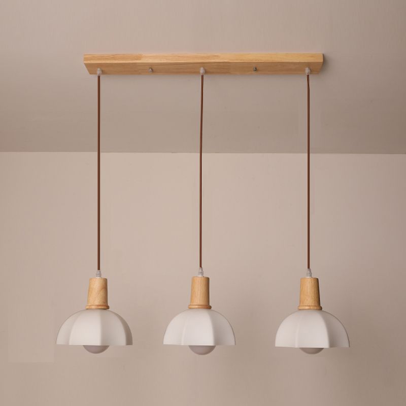 Bowl Shade Dining Room Pendent lampe blanc Verre nordique Style suspendu luminaire en bois