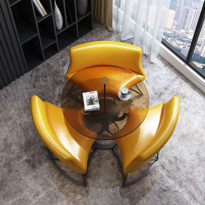 Modern Style Glass Dining Table Black Round Dinner Table with Pedestal Base