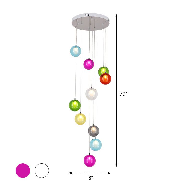 10 Lights Globe Cluster hanger Modern wit/roze glazen LED hangend plafondlicht voor trap