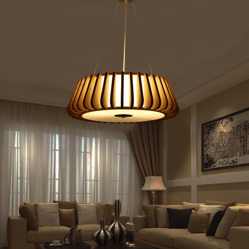19.5"/23.5" Wide Tapered Suspension Lighting Traditional Wood 1 Bulb Nickel Hanging Ceiling Light