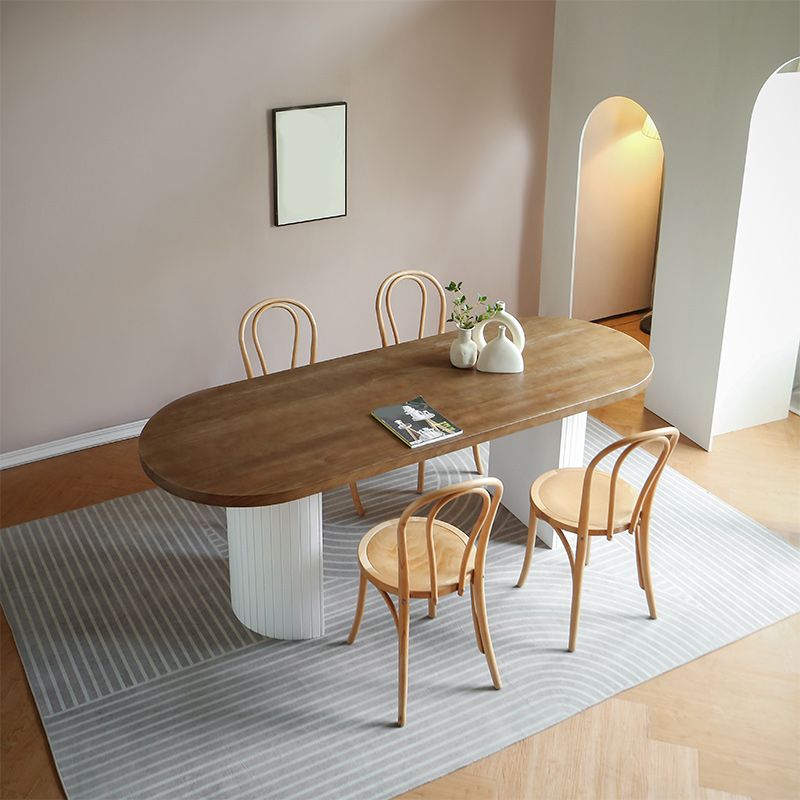 Pine Solid Wood Dining Table Oval Dining Table with Double Pedestal