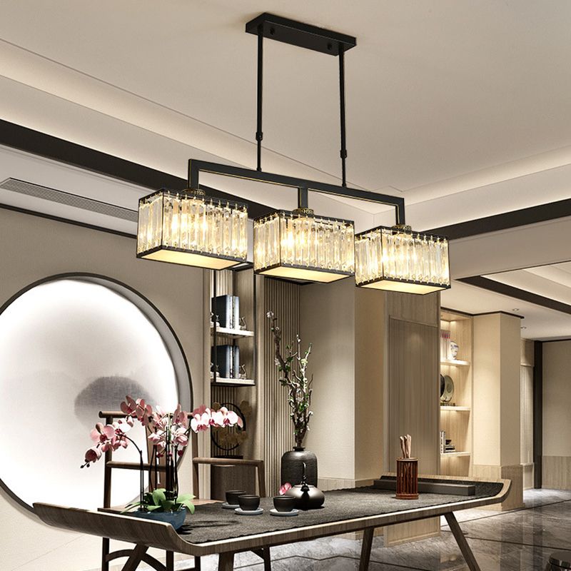 Square Shape Crystal Island Pendants Modern Style Multi Lights Island Pendant Lights