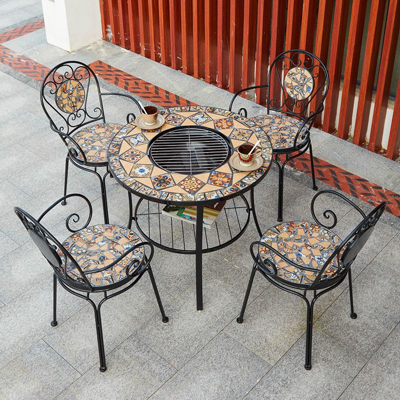 Boho Style Dining Set Round Ceramic Tile 1/3/5 Pieces Dining Set