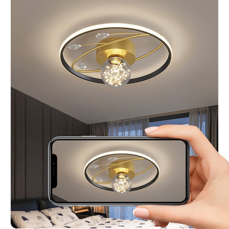 Trendy Modern Circular Plafond Lamp Clear Glass Bedroom LED Flush Mount in Zwart-Goud