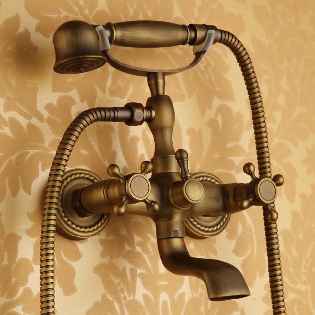 Traditional Floor Mounted Metal Freestanding Tub Filler Double Handles Bathtub Faucet